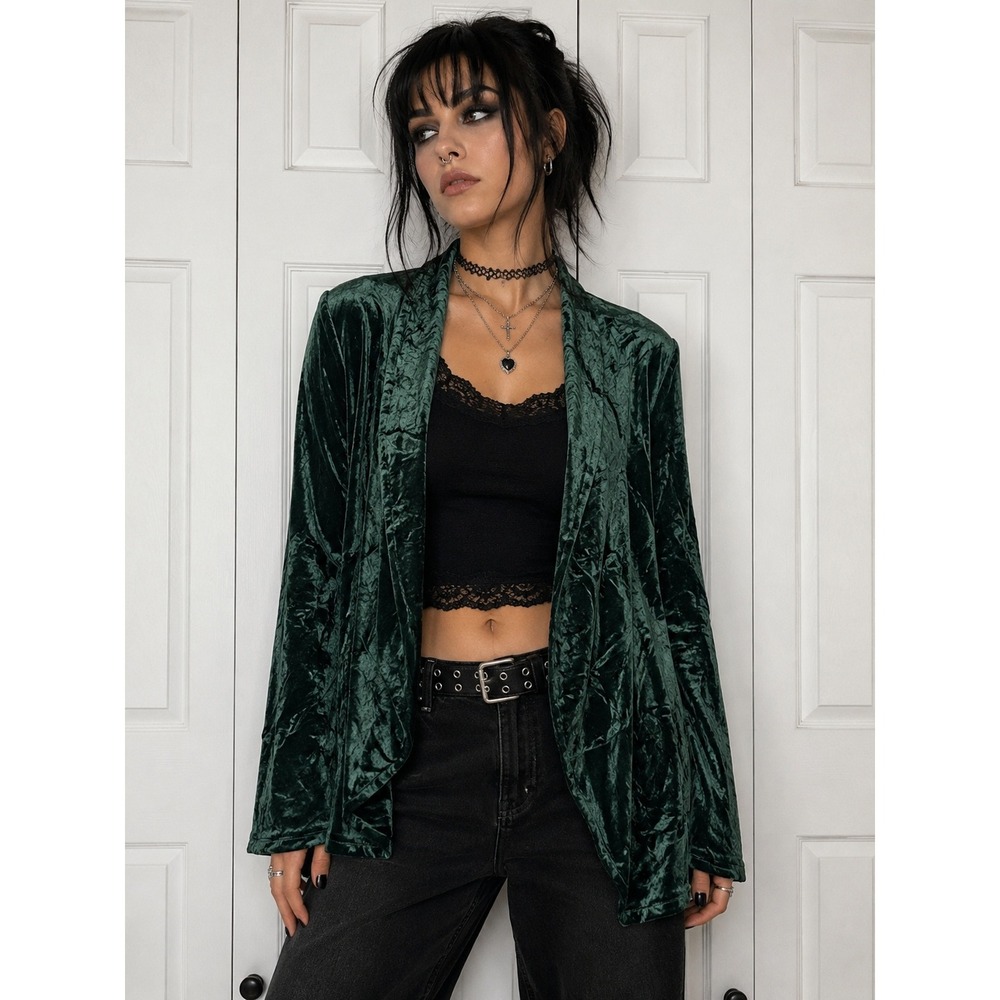 Emerald Velvet Duster Cardigan Whimsy Goth Dark Academia Green Large Formal